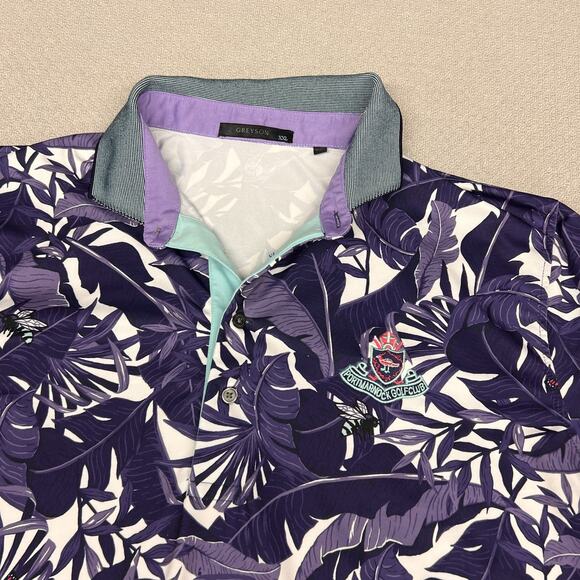 Greyson Polo Shirt Mens XXL Purple Floral Butterfly Port Marnock Golf Club - Picture 3 of 9